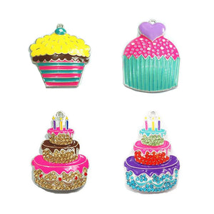 10pcs Enamel/Rhinestone Birthday Cake Pendants for Necklace Making