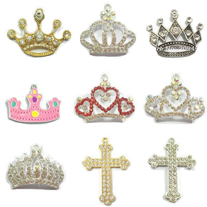 10pcs Enamel/Chunky Rhinestone Crown & Cross Pendants for Necklace Making