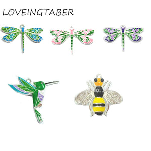 10pcs Enamel & Rhinestone Bee/Dragonfly/Hummingbird Pendants Kids Jewelry