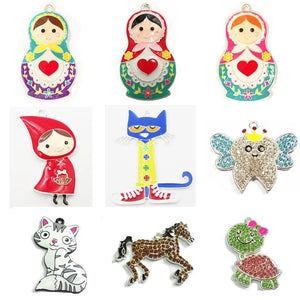 10pcs Enamel/Rhinestone Crayon Cat/Horse/Red Girl/Turtle Pendants