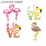 10pcs Enamel & Rhinestone Flamingo Pendants for Chunky Necklace