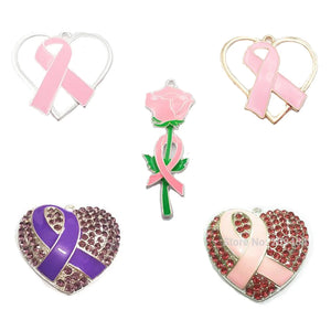 10pcs Enamel Rhinestone Pink Ribbon Pendants for Necklace