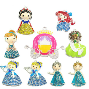 10pcs Enamel & Rhinestone Snow White/Cinderella Princess Pendants