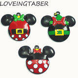 Plated Enamel Christmas Minnie Pendants w/ Dots & Green Bow - 10pcs/lot