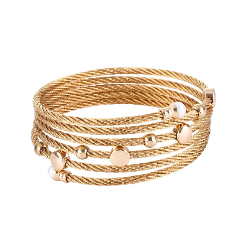 Chran Stainless Steel Cable Bangle Bracelet for Women