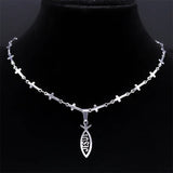 Jesus Ichthys Cross Chain Necklace Stainless Steel