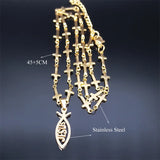 Jesus Ichthys Cross Chain Necklace Stainless Steel