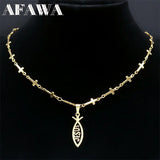 Jesus Ichthys Cross Chain Necklace Stainless Steel