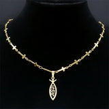 Jesus Ichthys Cross Chain Necklace Stainless Steel