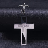Christian Jesus Cross Keychain, Stainless Steel Religious Christ Keyring