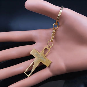 Christian Jesus Cross Keychain, Stainless Steel Religious Christ Keyring