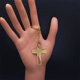 Christian Jesus Cross Keychain, Stainless Steel Religious Christ Keyring
