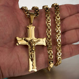 Christian Jesus Cross Pendant Necklace Byzantine Chain Stainless Steel Jewelry