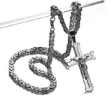 Christian Jesus Cross Pendant Necklace Byzantine Chain Stainless Steel Jewelry