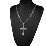 Christian Jesus Cross Pendant Necklace Byzantine Chain Stainless Steel Jewelry