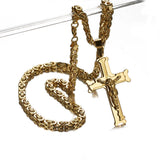 Christian Jesus Cross Pendant Necklace Byzantine Chain Stainless Steel Jewelry