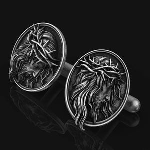 Religious Round Jesus Cuff Links Men's Jewelry