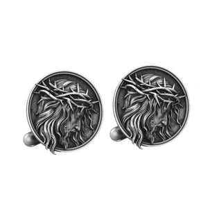 Religious Round Jesus Cuff Links Men's Jewelry
