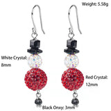 Christmas 925 Sterling Silver Drop Earrings Snowman Crystal Beads Hook Earrings