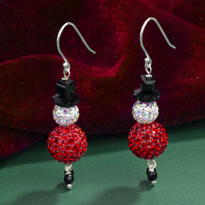 Christmas 925 Sterling Silver Drop Earrings Snowman Crystal Beads Hook Earrings