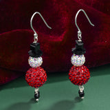 Christmas 925 Sterling Silver Drop Earrings Snowman Crystal Beads Hook Earrings