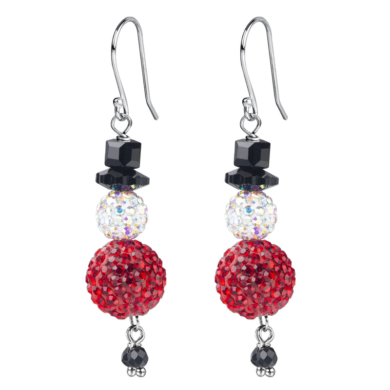 Christmas 925 Sterling Silver Drop Earrings Snowman Crystal Beads Hook Earrings