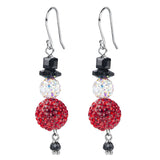 Christmas 925 Sterling Silver Drop Earrings Snowman Crystal Beads Hook Earrings