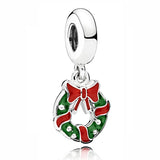 Snowboarder Holiday Wreath Charm 925 Sterling Silver Beads