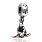 Snowboarder Holiday Wreath Charm 925 Sterling Silver Beads