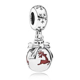 Snowboarder Holiday Wreath Charm 925 Sterling Silver Beads