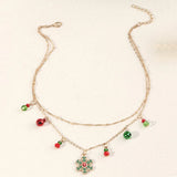 Christmas Bells Snowflake Necklace Double Layers Collarbone Chain