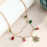 Christmas Bells Snowflake Necklace Double Layers Collarbone Chain