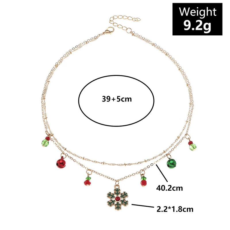 Christmas Bells Snowflake Necklace Double Layers Collarbone Chain