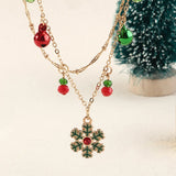 Christmas Bells Snowflake Necklace Double Layers Collarbone Chain