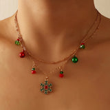Christmas Bells Snowflake Necklace Double Layers Collarbone Chain