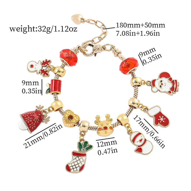 Christmas Charm Bracelets Santa Claus Snowman Christmas Tree Elk Bells DIY Penda