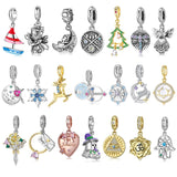Christmas Elk Bow Garland Tree 925 Silver Charms Jewelry for Bracelet