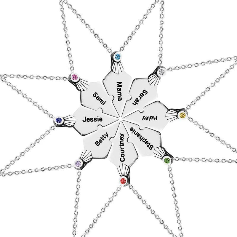 Personalized Snowflake Birthstone Necklace - Family Names Gifts