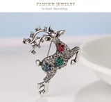 Deer Brooch Crystal Rhinestone Animal Pin Winter Jewelry
