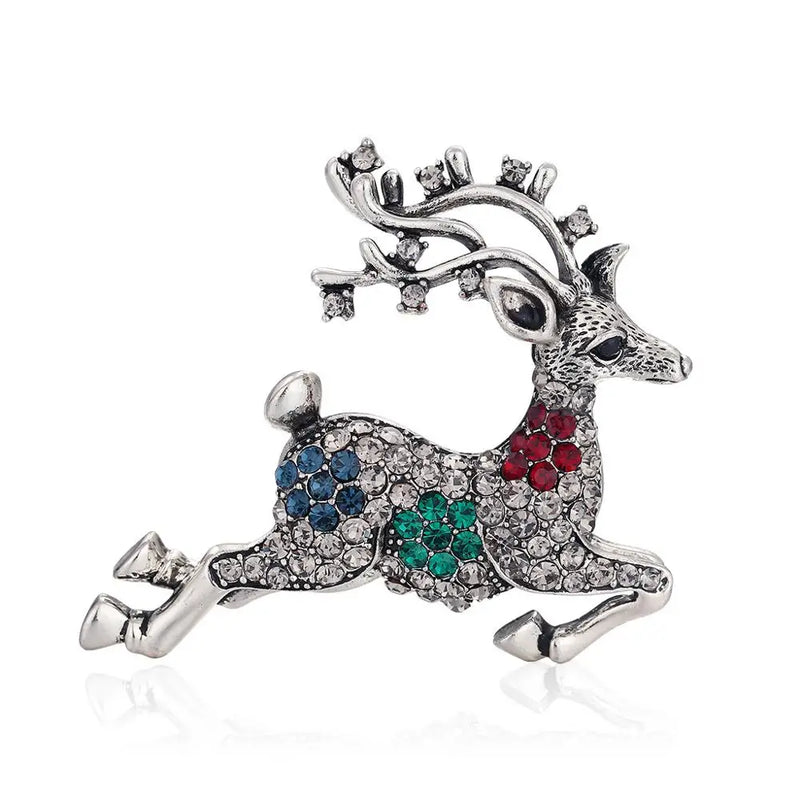 Deer Brooch Crystal Rhinestone Animal Pin Winter Jewelry