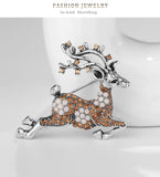 Deer Brooch Crystal Rhinestone Animal Pin Winter Jewelry