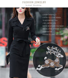 Deer Brooch Crystal Rhinestone Animal Pin Winter Jewelry