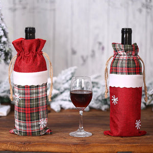 Plaid Wine Bottle Bags Holiday Table Dressing Supplies