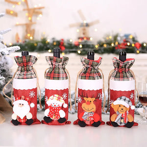 Plaid Wine Bottle Bags Holiday Table Dressing Supplies