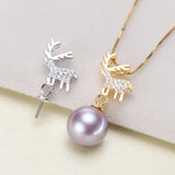 Christmas Deer 925 Sterling Silver Pearl Pendant Necklace Setting