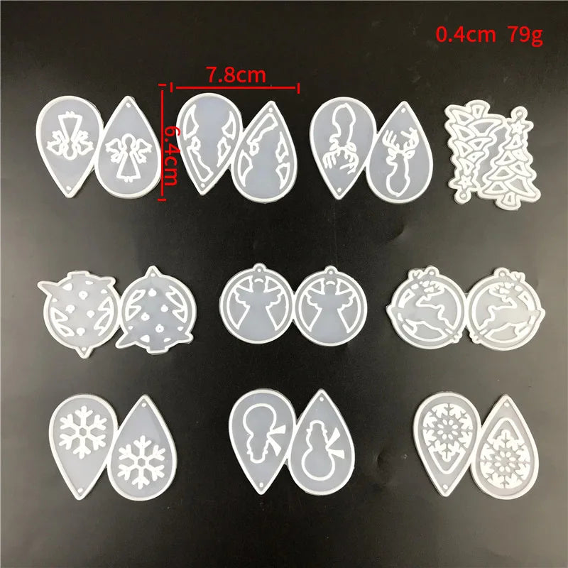 Christmas Silicone Resin Mold Set Snowflake Snowman Keychain Pendant