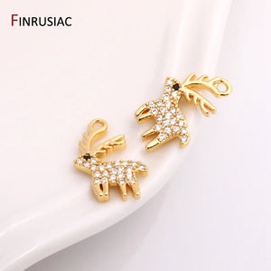 Christmas Elk Charms 14k Plated Zircon Earrings Pendants