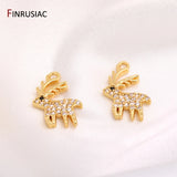 Christmas Elk Charms 14k Plated Zircon Earrings Pendants