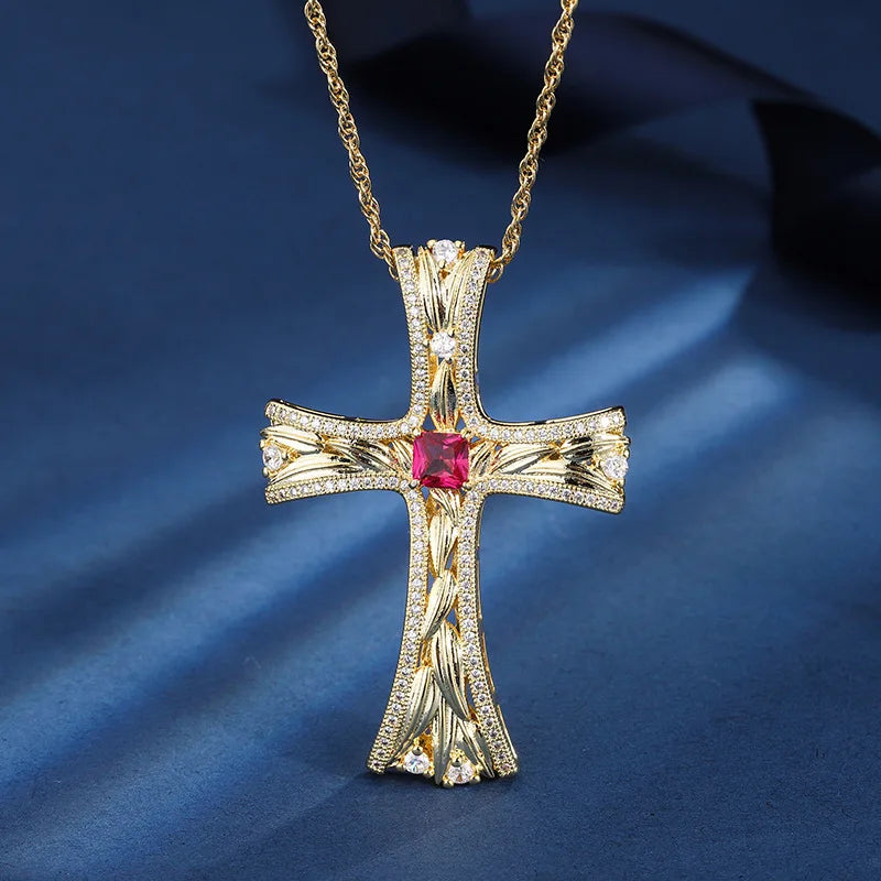 Christmas Emerald Gemstones Cross Necklace for Women
