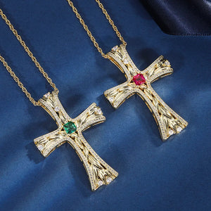 Christmas Emerald Gemstones Cross Necklace for Women